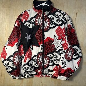 Vtg Y2K All Over Print Japanese Art Full Zip Jacket AOP Windbreaker Ninja Star L